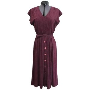 Vintage 1970s Felt belted Dress purple 70s knee pinup XS S 2 4 velvet retro belt